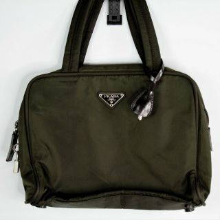 Authentic Vtg Prada Tessuto Olive Green Hand Bag Purse W/ Lock And Key Women 