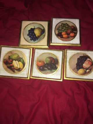 Exclusively Ours 6 Vintage Italian Wood Florentine Gold Gilt Fruit Plaques 5”