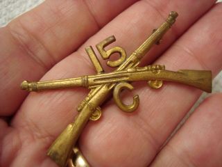 15th Infantry Co " C " Crossed Rifles Pin Back Collar Insignia - Wwi - Wwii
