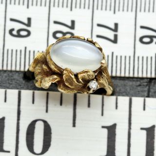 Antique Ring 14k Gold Moonstone Diamond Flower Mount Art Nouveau inspired (6276) 4