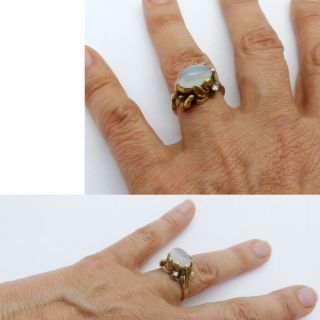 Antique Ring 14k Gold Moonstone Diamond Flower Mount Art Nouveau inspired (6276) 5
