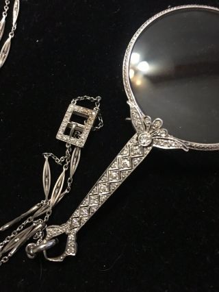 Platinum Deco Diamond Lorgnette Pendant Necklace
