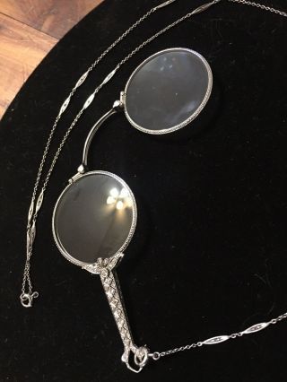 Platinum Deco Diamond Lorgnette Pendant Necklace 3