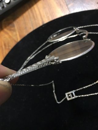 Platinum Deco Diamond Lorgnette Pendant Necklace 6