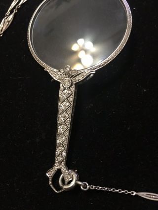 Platinum Deco Diamond Lorgnette Pendant Necklace 7