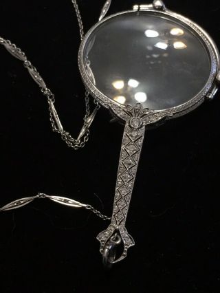 Platinum Deco Diamond Lorgnette Pendant Necklace 9