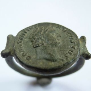 Roman Ancient Artifact Bronze Ring With Emperor Augustus Domitianus