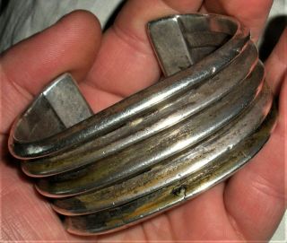 Antique 1880 - 1900 Navajo Ingot Coin Silver Bracelet Heavy Carinated Work Vafo