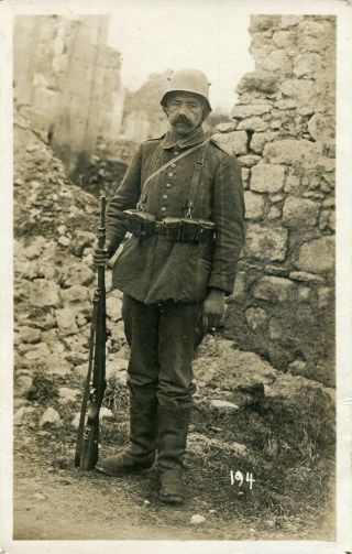 Real Photo Pc: Outdoor Image Of Grizzled War - Weary German Infantryman