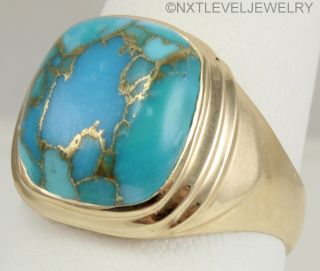Vintage 1940s Signed Baden & Foss Rare Mosaic Turquoise 10k Solid Gold Mens Ring