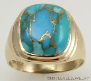 Vintage 1940s SIGNED BADEN & FOSS RARE Mosaic Turquoise 10k Solid Gold Mens Ring 2