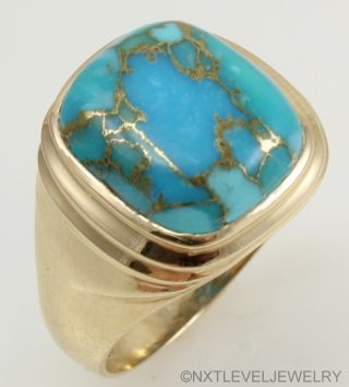 Vintage 1940s SIGNED BADEN & FOSS RARE Mosaic Turquoise 10k Solid Gold Mens Ring 3