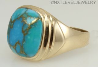 Vintage 1940s SIGNED BADEN & FOSS RARE Mosaic Turquoise 10k Solid Gold Mens Ring 4