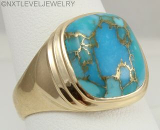 Vintage 1940s SIGNED BADEN & FOSS RARE Mosaic Turquoise 10k Solid Gold Mens Ring 5