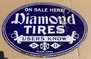 Antique Vtg Double Sided Ingram Porcelain Sign Diamond Tires Pre Bf Goodrich
