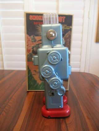 VINTAGE 1989 BLUE SMOKING ROBOT W/BOX - BUT HAS ISSUES - MADE IN JAPAN 3