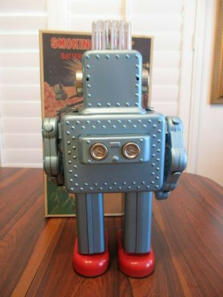 VINTAGE 1989 BLUE SMOKING ROBOT W/BOX - BUT HAS ISSUES - MADE IN JAPAN 4