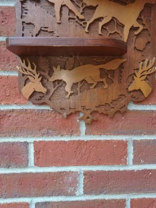 antique vintage hand carved wood black forest hunting dog deer fox shelf 3