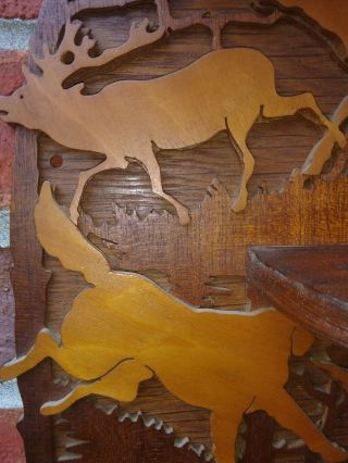 antique vintage hand carved wood black forest hunting dog deer fox shelf 4