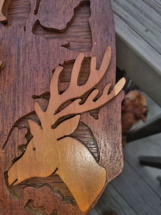 antique vintage hand carved wood black forest hunting dog deer fox shelf 6