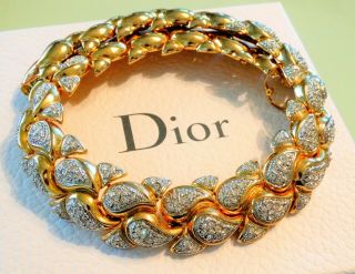 Vtg Christian Dior Grosse Gold Pave Crystal Floral 3d Runway Big Choker Necklace