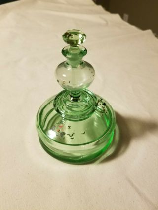 Antique Green Glass Perfume Bottle Powder Dish Stopper Combo,  Uranium Glass?