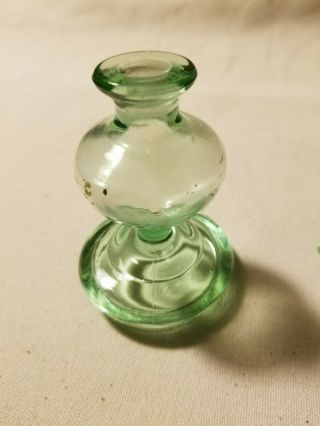 Antique Green Glass Perfume Bottle Powder Dish Stopper Combo,  Uranium Glass? 4