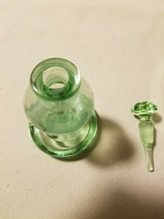 Antique Green Glass Perfume Bottle Powder Dish Stopper Combo,  Uranium Glass? 5