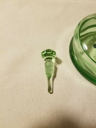 Antique Green Glass Perfume Bottle Powder Dish Stopper Combo,  Uranium Glass? 6
