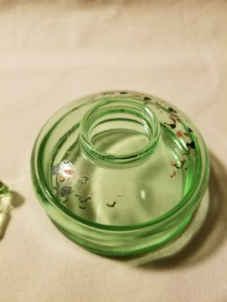 Antique Green Glass Perfume Bottle Powder Dish Stopper Combo,  Uranium Glass? 7