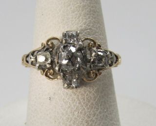 Georgian Mine Cut Diamond Ring 14k Yellow Gold Silver Antique Early Victorian