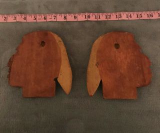 VTG Set of 2 Painted Wood Hand Carved Indian Head Wall Hanging Home Decor 4