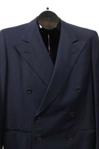 1940s Mens Suit / 40s Navy Blue Double Breasted Wool Gangster Suit / Small 2