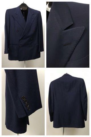 1940s Mens Suit / 40s Navy Blue Double Breasted Wool Gangster Suit / Small 3