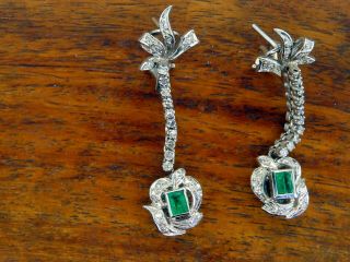 Vintage palladium ANTIQUE ART DECO COLOMBIAN EMERALD DIAMOND CHANDELIER earrings 5