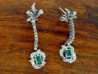 Vintage palladium ANTIQUE ART DECO COLOMBIAN EMERALD DIAMOND CHANDELIER earrings 8