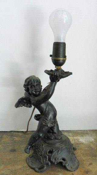 Antique Victorian Cast Iron Cherub Table / Boudoir Lamp,  Slater Bakelite Socket