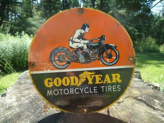 Vintage 1936 Goodyear Motorcycle Tires Porcelain Metal Sign