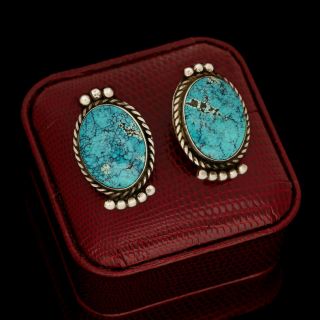 Vintage Sterling Silver Native Navajo Number Eight 8 Turquoise Huge Earrings