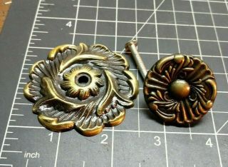 Vintage Brass Drawer Pull Knob With Large Rosette