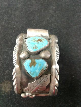 Vintage Navajo Sterling Silver Cuff Bracelet Watch Signed By Ramone Platero