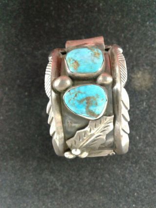 Vintage Navajo Sterling Silver Cuff Bracelet Watch signed by Ramone Platero 3