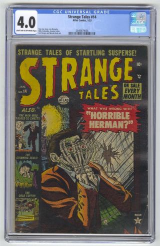 Strange Tales 14 Cgc 4.  0 Vintage Marvel Atlas Comic Pre - Hero Horror Gold 10c