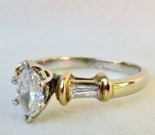 . 86 CT.  MARQUISE DIAMOND SOLITAIRE with BAGUETTES 14K GOLD ENGAGEMENT RING 3