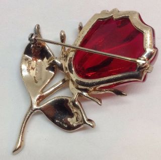 Rare RED Rose Alfred Philippe TRIFARI Lucite Jelly Belly Sterling Flower Pin 5