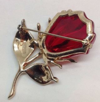 Rare RED Rose Alfred Philippe TRIFARI Lucite Jelly Belly Sterling Flower Pin 6