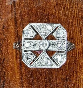 Antique Art Deco 1/3 Carat Natural Diamond Ring Platinum Cluster w/ Sizing 10