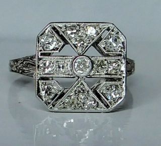 Antique Art Deco 1/3 Carat Natural Diamond Ring Platinum Cluster w/ Sizing 11