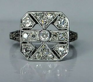 Antique Art Deco 1/3 Carat Natural Diamond Ring Platinum Cluster w/ Sizing 12