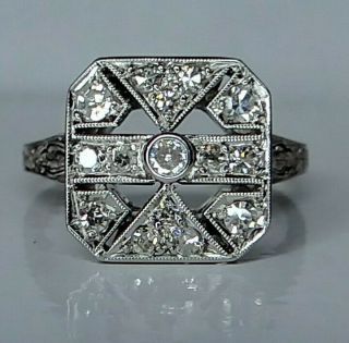 Antique Art Deco 1/3 Carat Natural Diamond Ring Platinum Cluster W/ Sizing